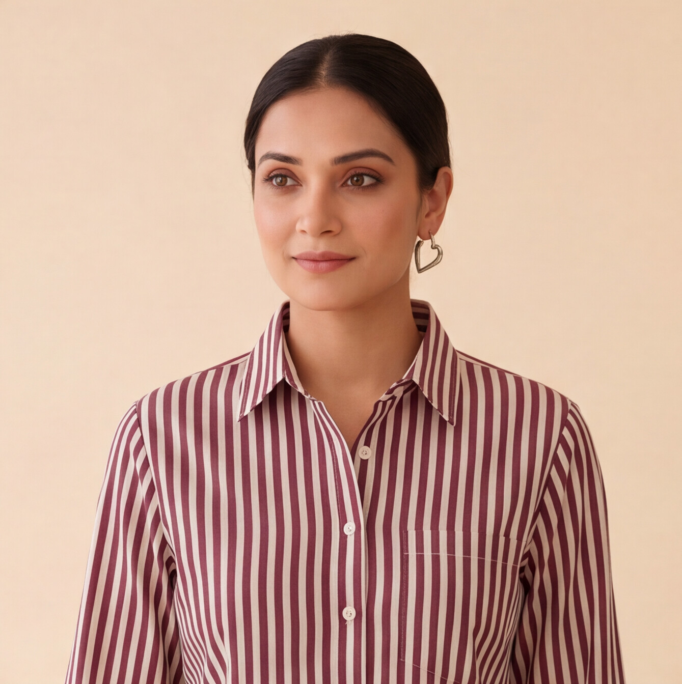 Women's Maroon & White Striped Casual Shirt – Product Description (Shirt Only)