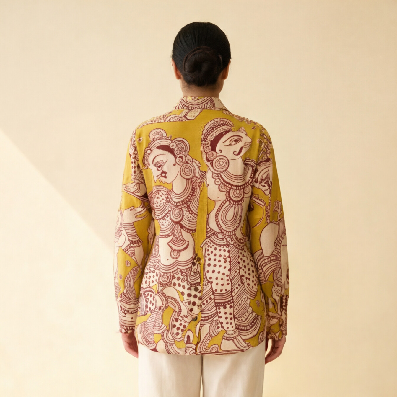 Women's Premium Mustard Yellow Printed Cotton Shirt