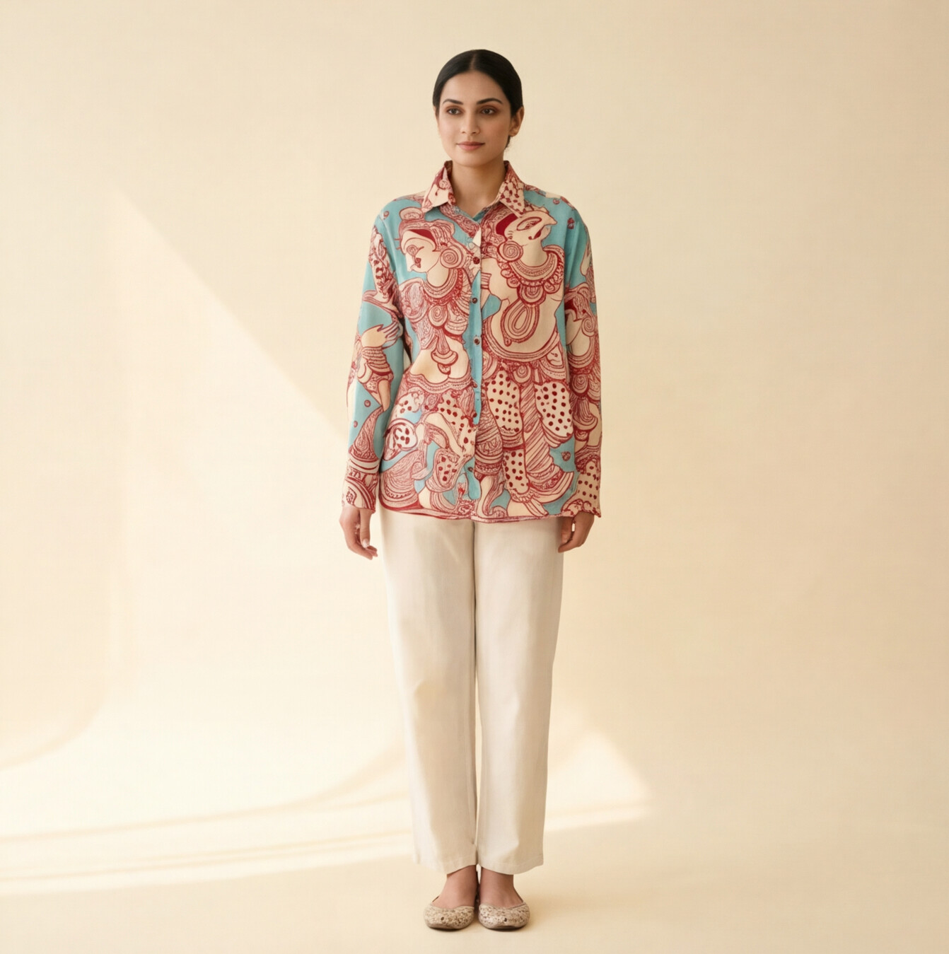 Women's Premium Sky Blue Cotton Printed Shirt