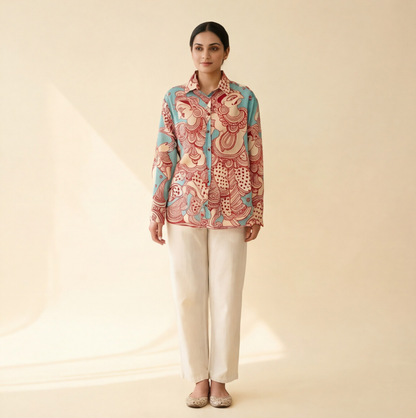 Women's Premium Sky Blue Cotton Printed Shirt
