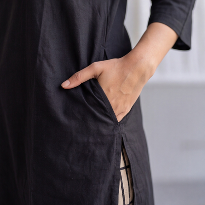 Women's Black Solid Kurta Pant Set