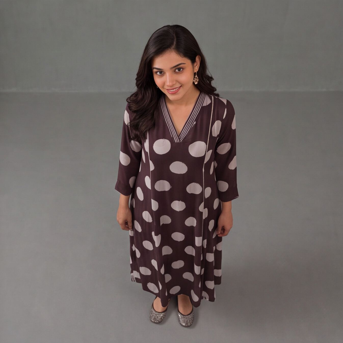 Mocha Dots Printed Kurta Set