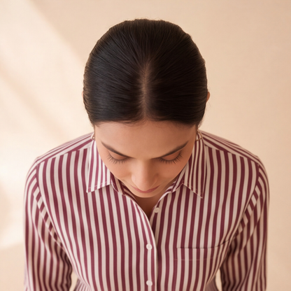 Women's Maroon & White Striped Casual Shirt – Product Description (Shirt Only)