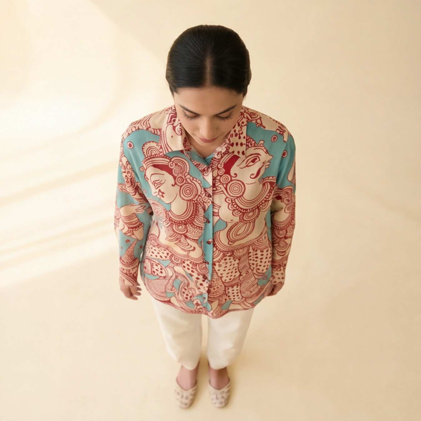 Women's Premium Sky Blue Cotton Printed Shirt