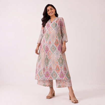 Pastel Ikat Charm Kurta Set
