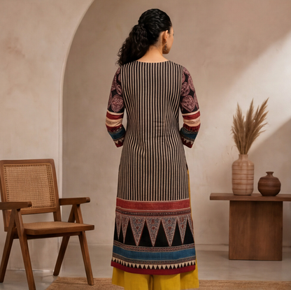 Women's Black Geometric Printed Straight Kurta Set