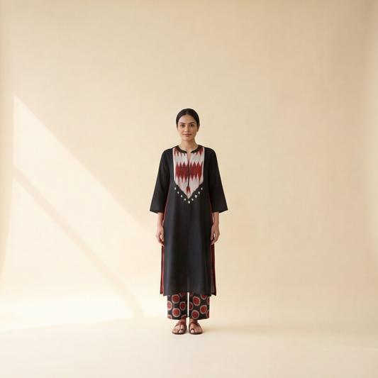 Women's Premium Black Cotton Printed Kurta Set