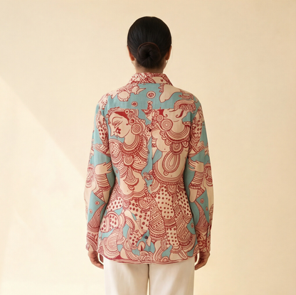 Women's Premium Sky Blue Cotton Printed Shirt