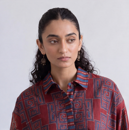 Maroon Printed Shirt Style Kurta