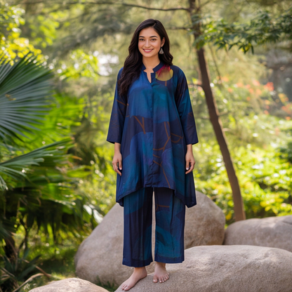 Midnight Sapphire Abstract Kurta Set