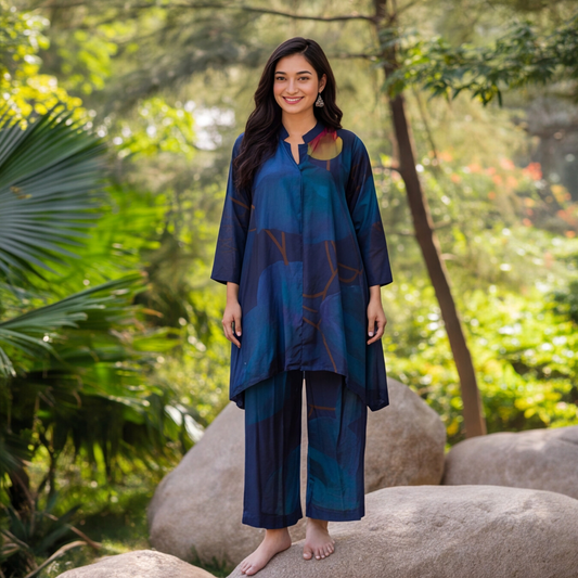 Midnight Sapphire Abstract Kurta Set