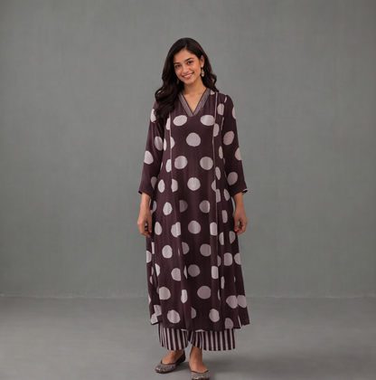 Mocha Dots Printed Kurta Set