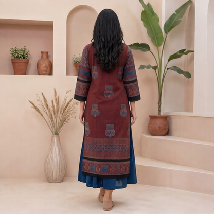 Wine Elegance Printed A-Line Kurta Set