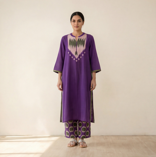 Women's Premium Purple Cotton Printed Kurta Set