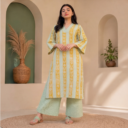 this elegant printed kurta and palazzo set