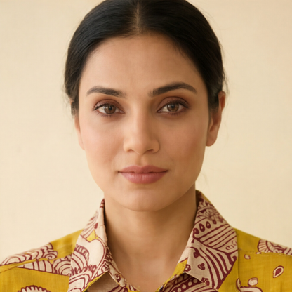 Women's Premium Mustard Yellow Printed Cotton Shirt