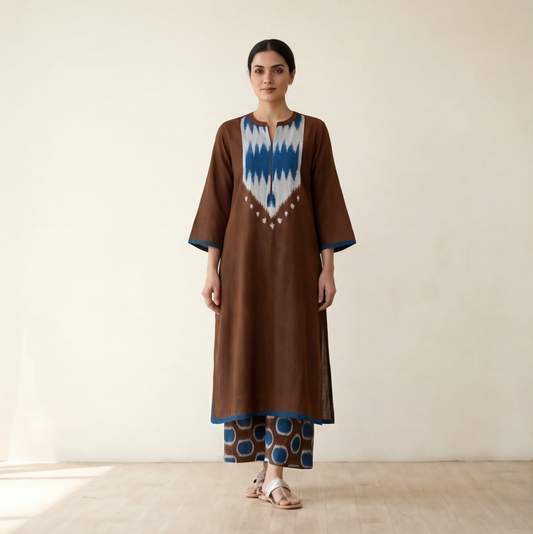 Women's Premium Brown Cotton Printed Kurta Set