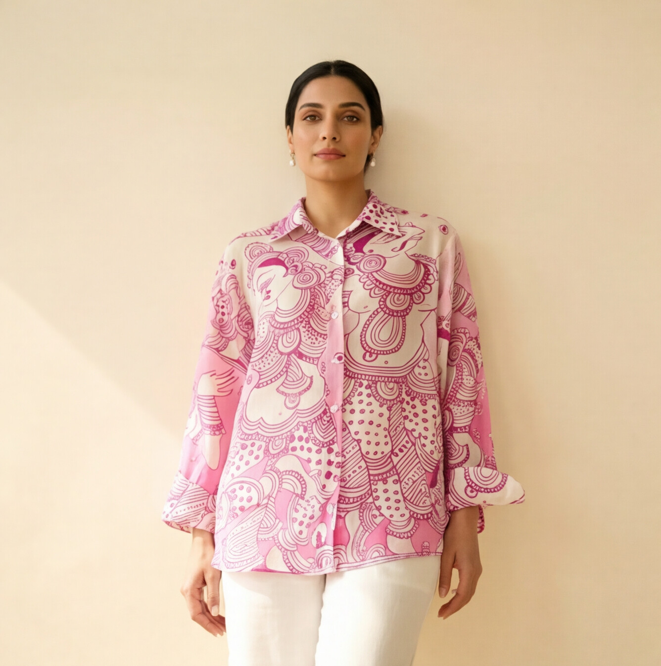 Women's Premium Pink Cotton Printed Shirt