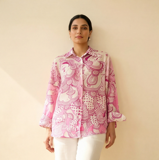 Women's Premium Pink Cotton Printed Shirt