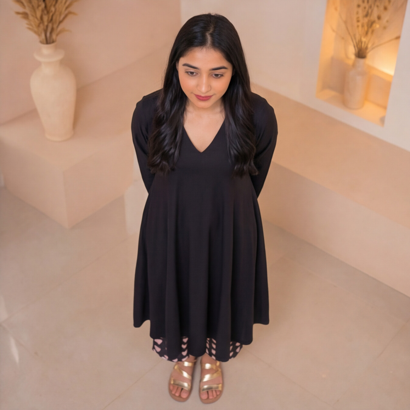 this black A-line kurta set