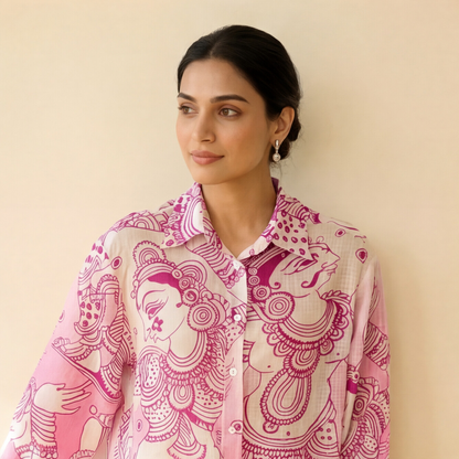 Women's Premium Pink Cotton Printed Shirt