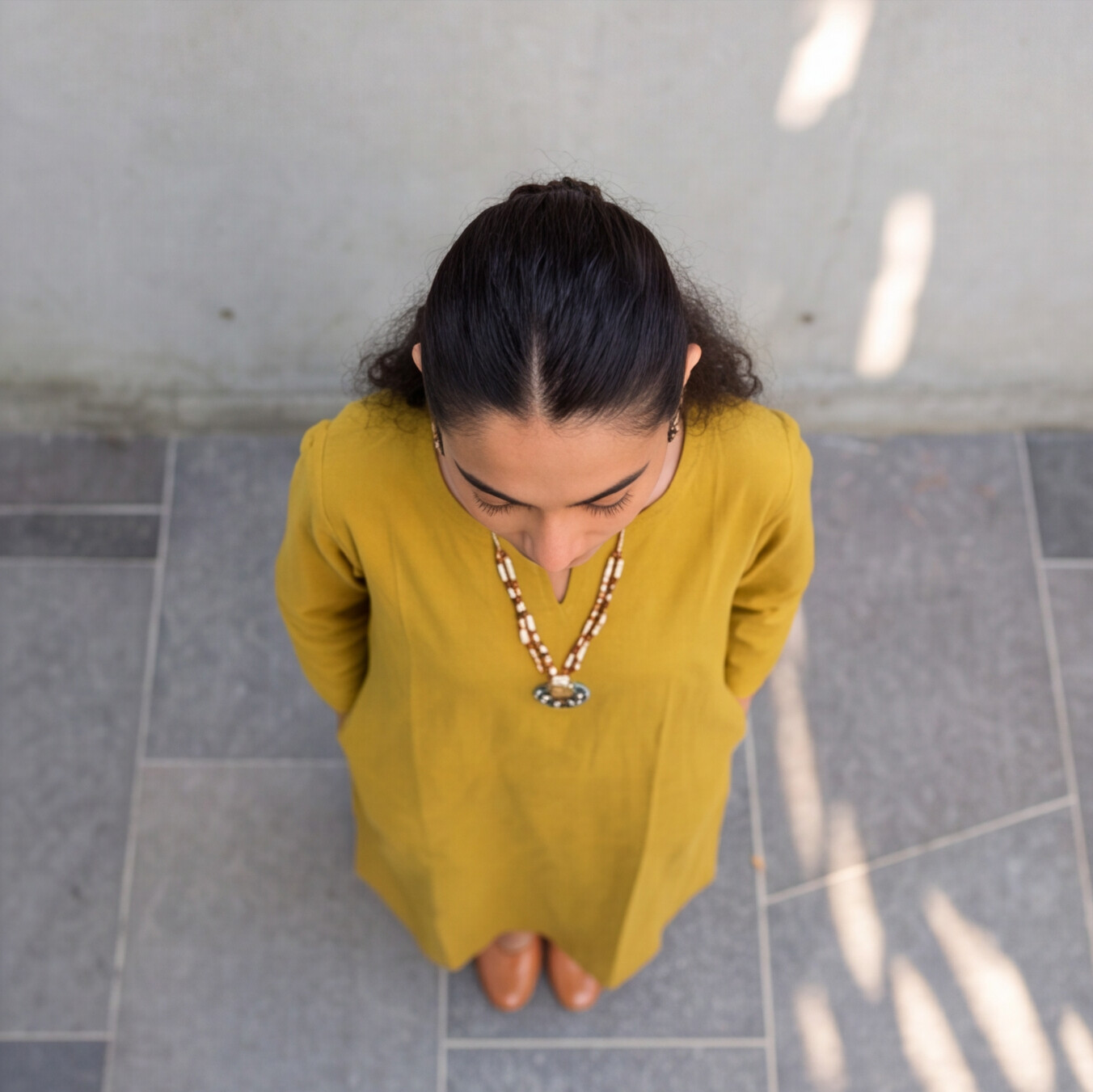 Mustard Yellow Straight Kurta with Striped Palazzo Set