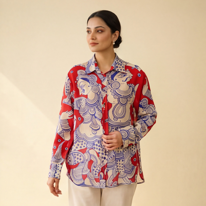 Women's Premium Red & Ivory Cotton Printed Shirt