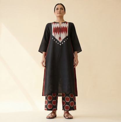 Women's Premium Black Cotton Printed Kurta Set