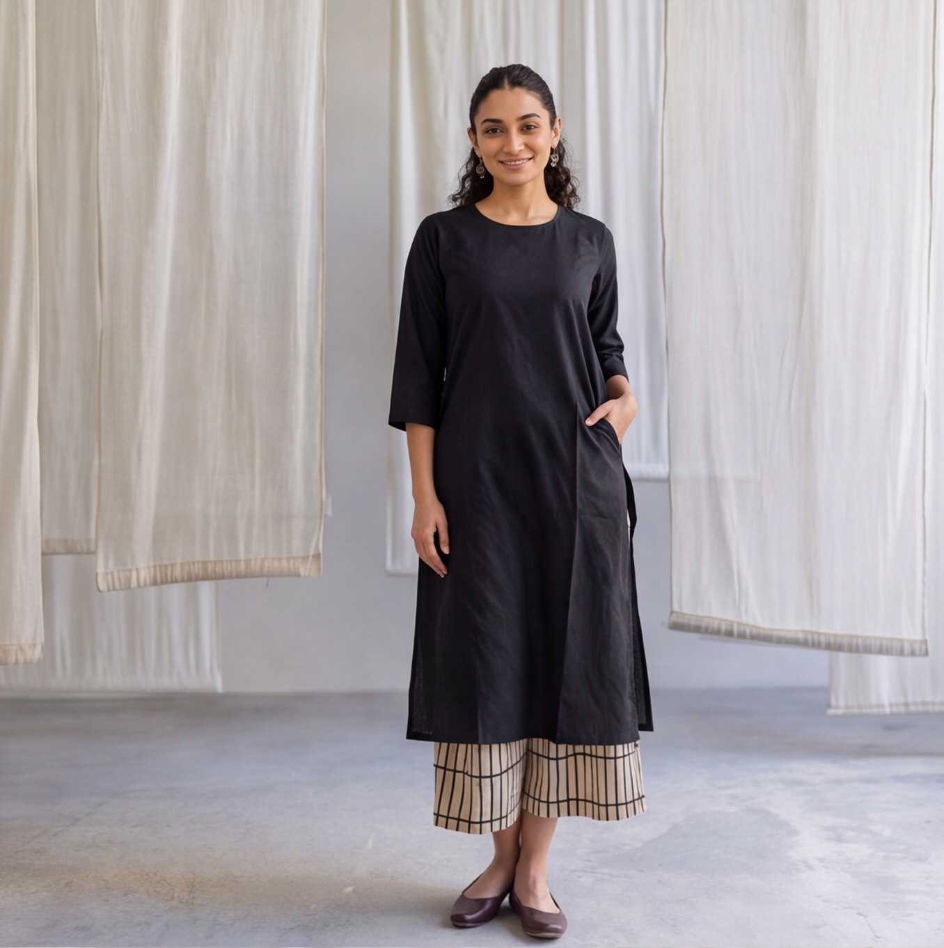 Women's Black Solid Kurta Pant Set