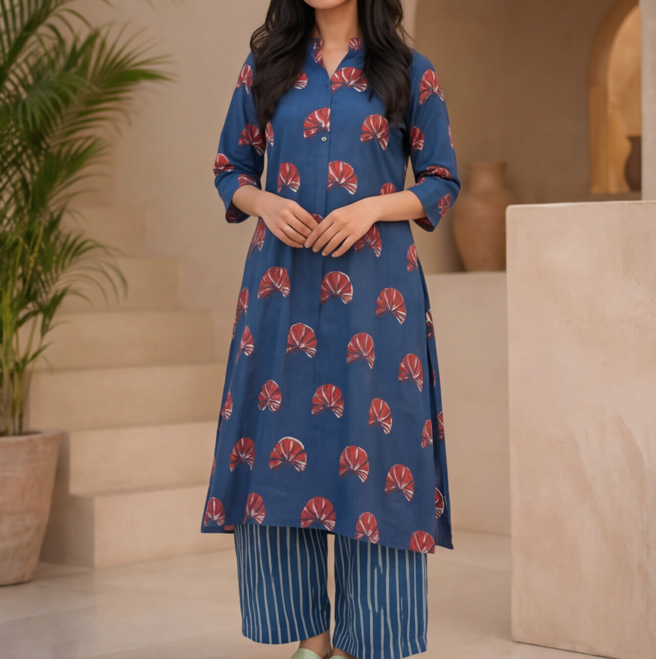 this stylish indigo blue kurta set