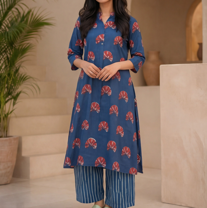 this stylish indigo blue kurta set