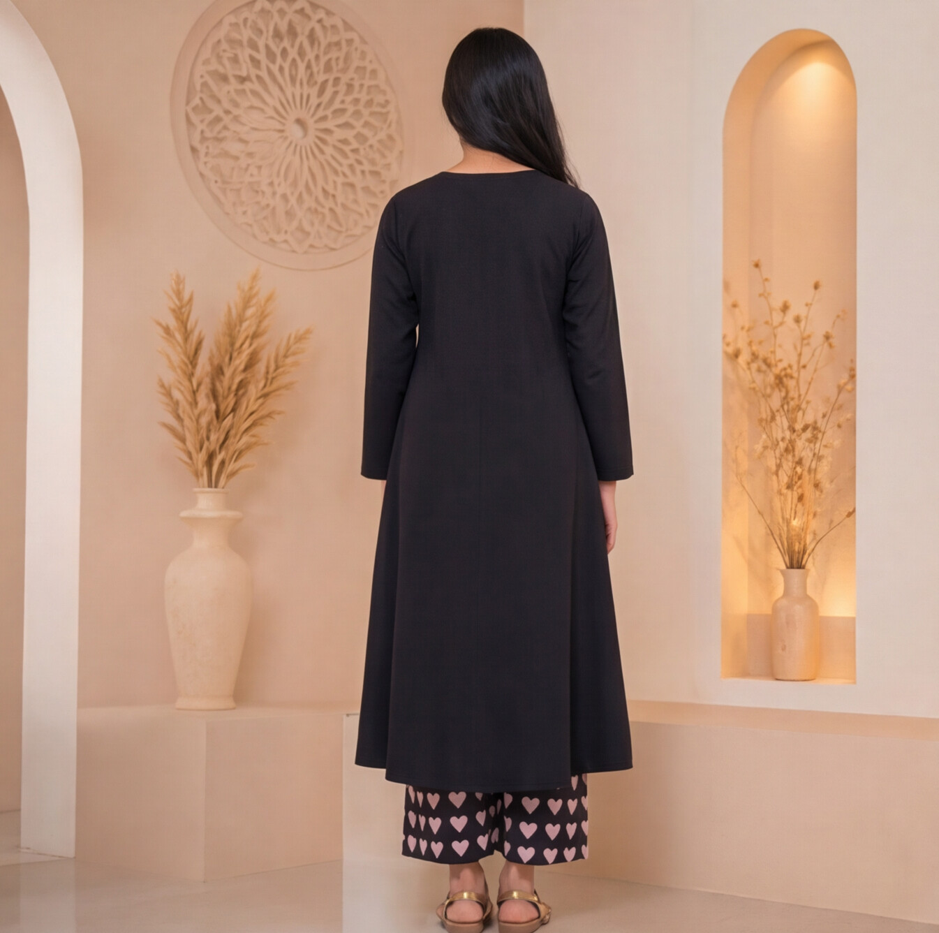 this black A-line kurta set