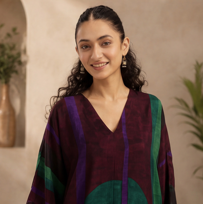 Women's Abstract Print Kaftan Kurta Set