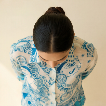 Women's Premium Sky Blue Cotton Printed Shirt