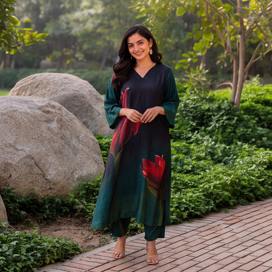 Midnight Bloom Floral Printed Kurta Set