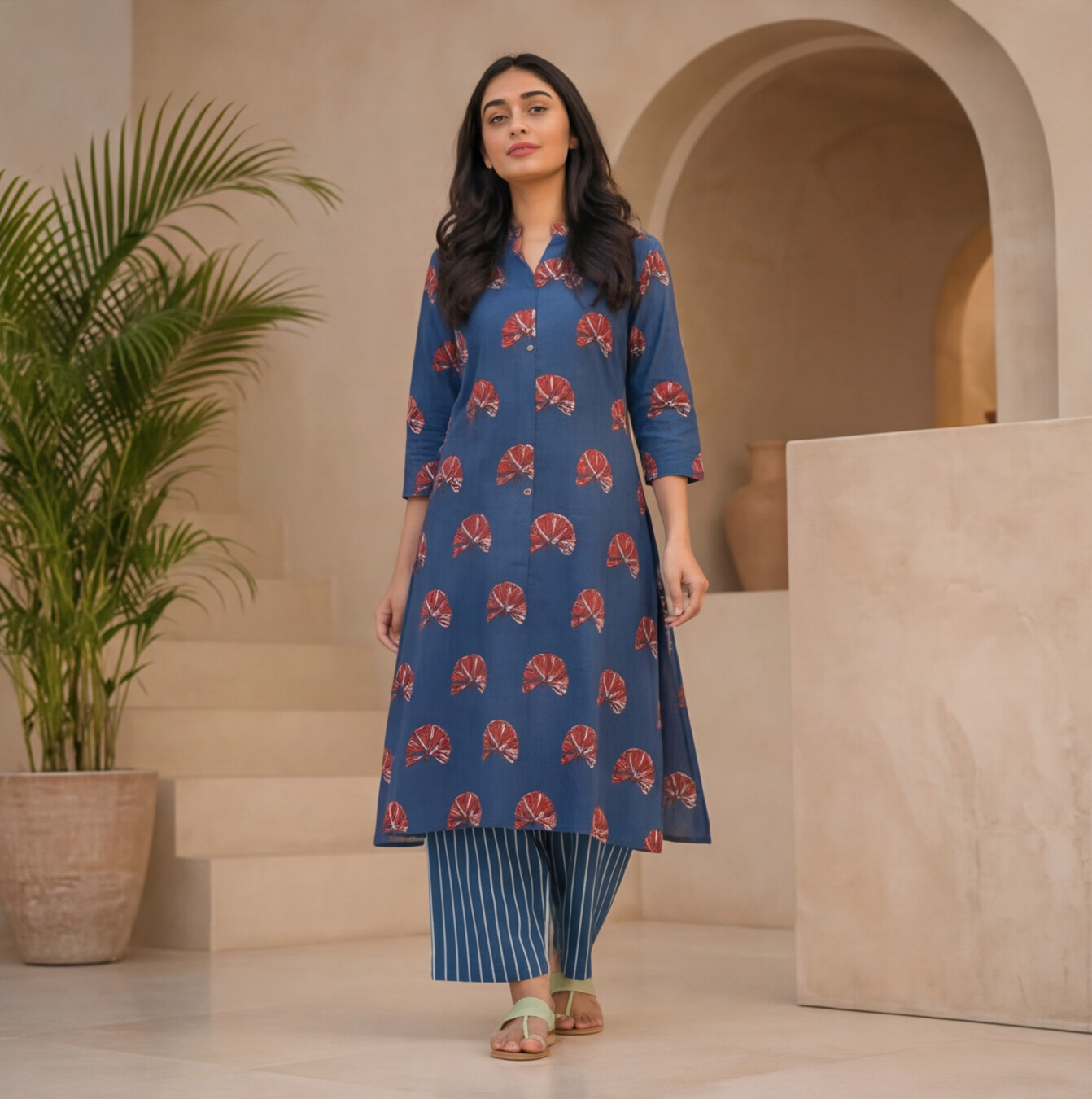 this stylish indigo blue kurta set