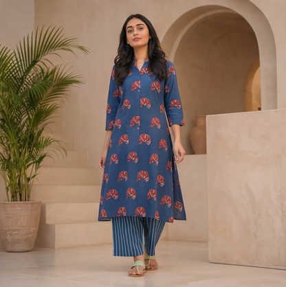 this stylish indigo blue kurta set