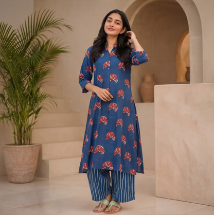 this stylish indigo blue kurta set