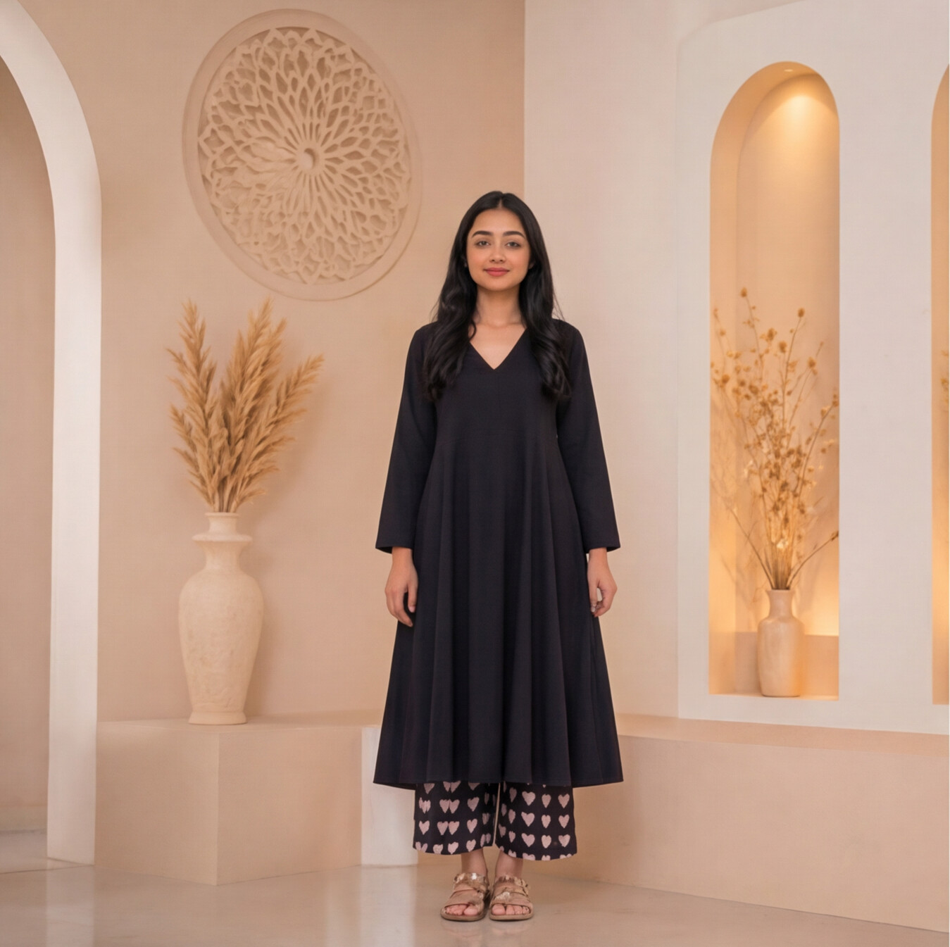 this black A-line kurta set