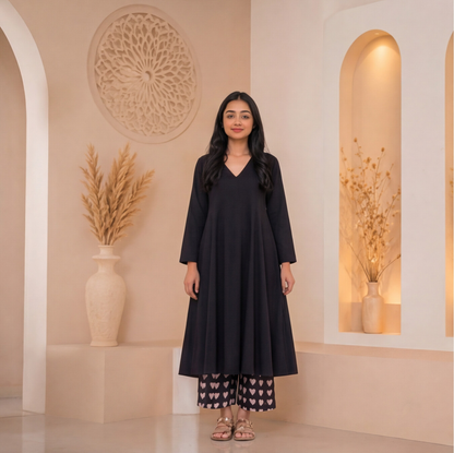 this black A-line kurta set