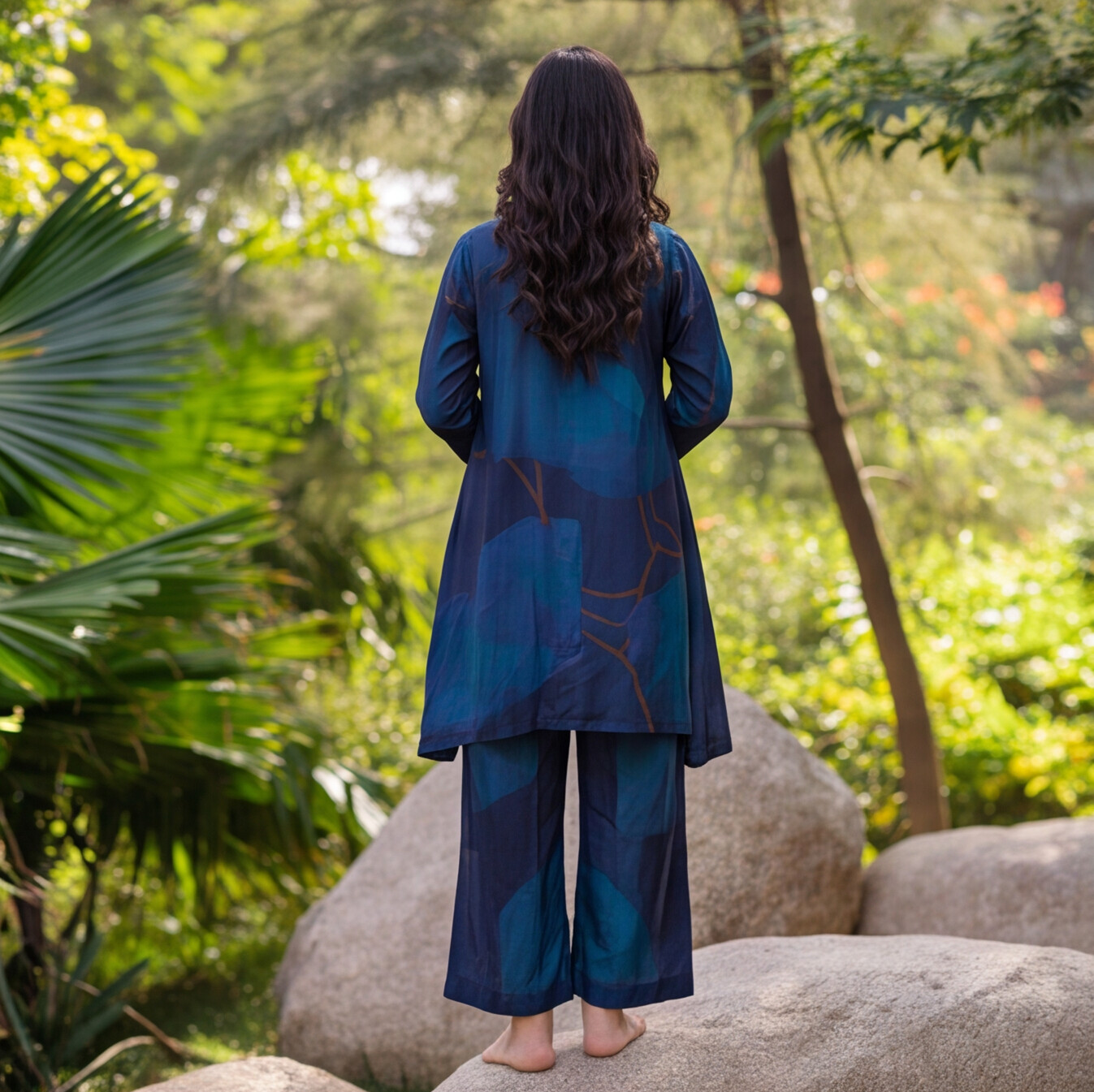 Midnight Sapphire Abstract Kurta Set
