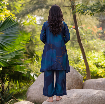 Midnight Sapphire Abstract Kurta Set