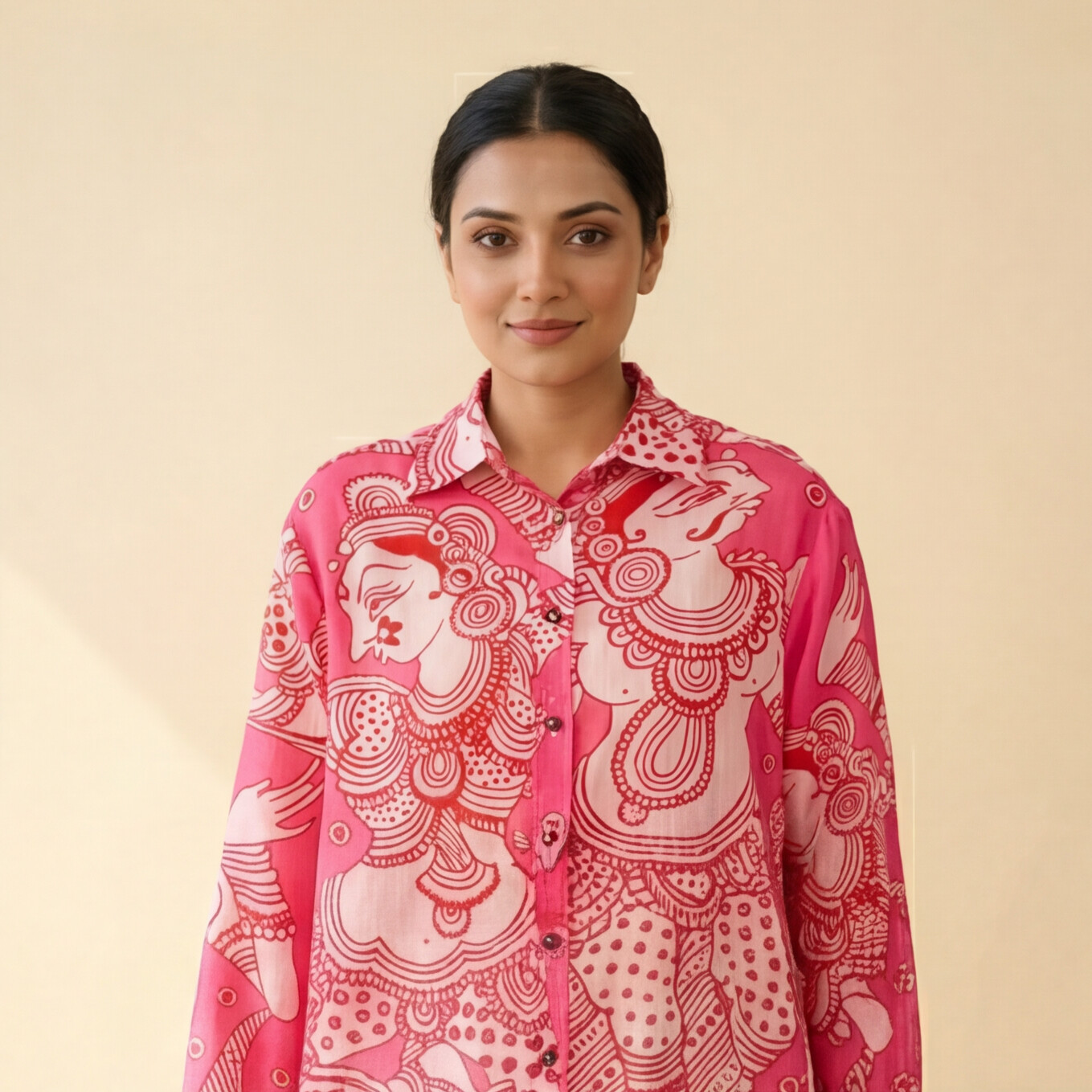 Women's Premium Pink Cotton Printed Shirt