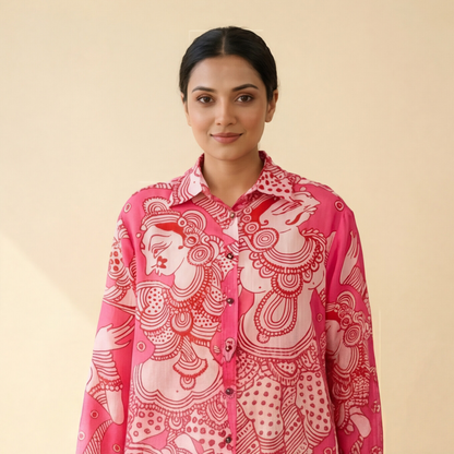 Women's Premium Pink Cotton Printed Shirt