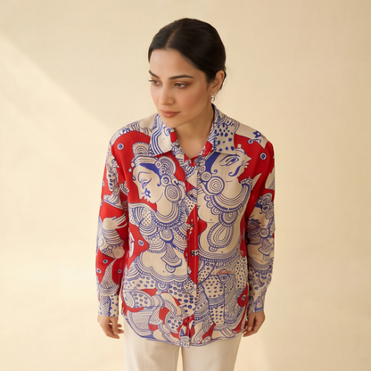 Women's Premium Red & Ivory Cotton Printed Shirt