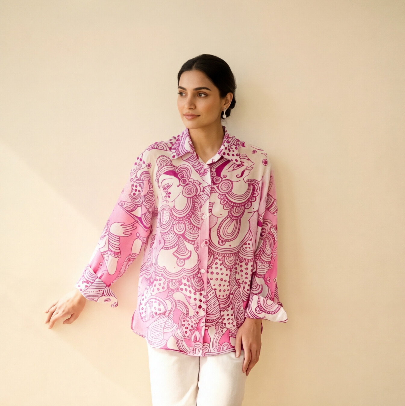Women's Premium Pink Cotton Printed Shirt