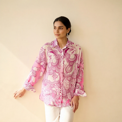 Women's Premium Pink Cotton Printed Shirt