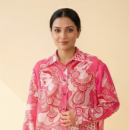 Women's Premium Pink Cotton Printed Shirt